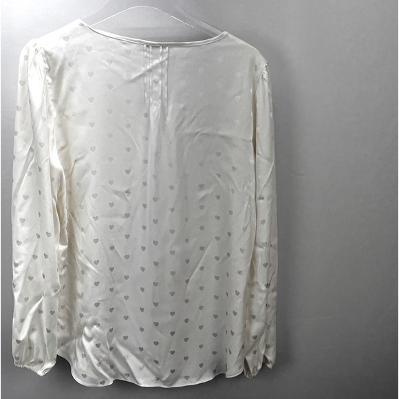 Rose & Olive Blouse M Split Neck Ivory White Silver Heart pin tuck Valentine - Picture 3 of 10